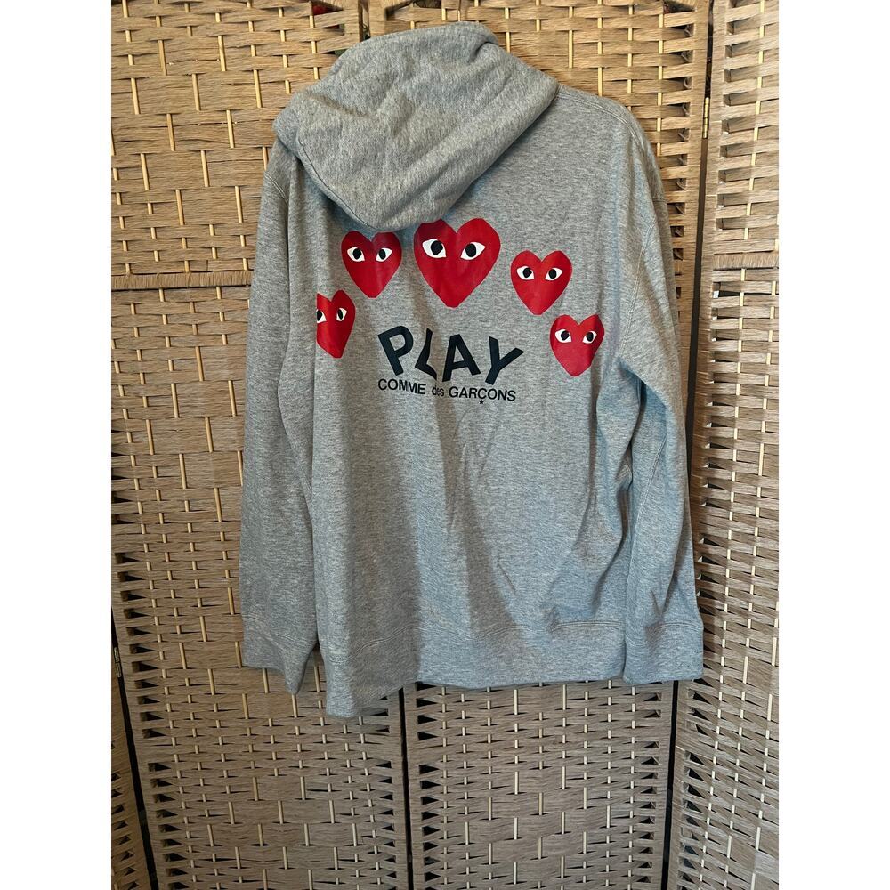 NWOT Comme Des Garcons CDG PLAY Multi Heart Zip Up Hoodie Gray, XXL